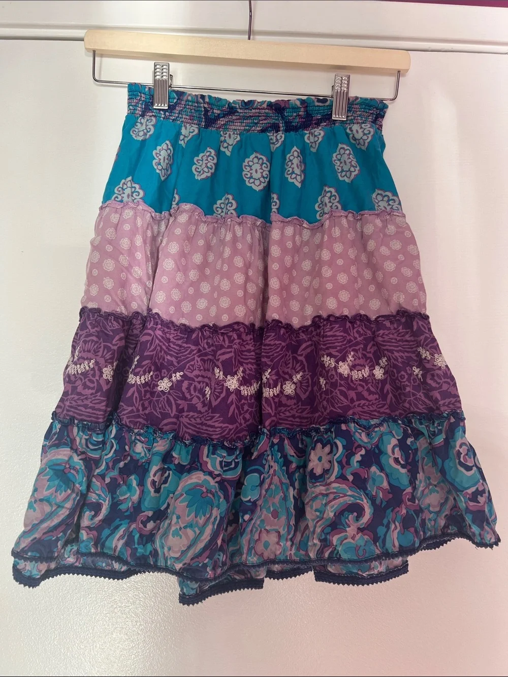1989 Place Teal, Lavender & Purple Tiered Patchwork Skirt